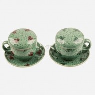 청자국화무늬 2인 다기잔세트