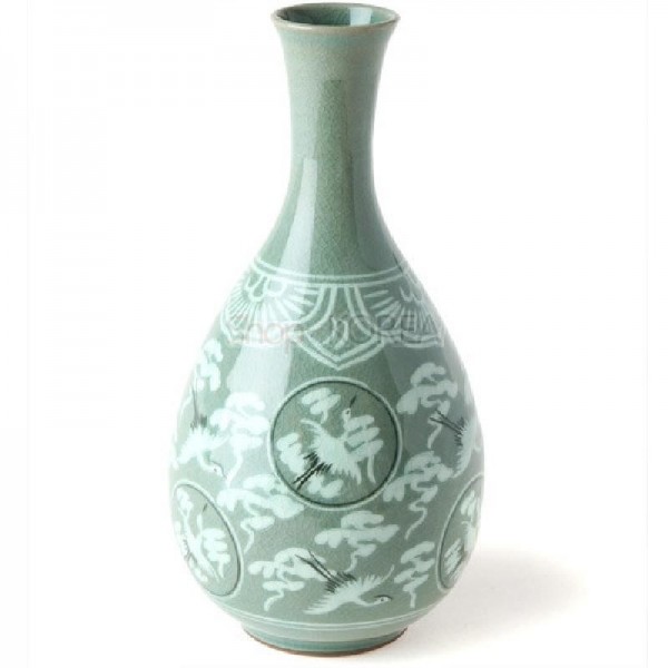 청자상감운학 주매병세트(중)-보자기포장 - 아름다운 고려 청자의 고귀함