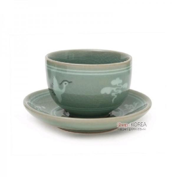 청자운학5인다기세트 - 고풍스러운 운학무늬가 담긴