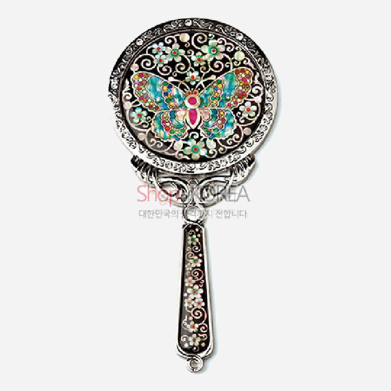 나전 주머니 손거울-채색나비