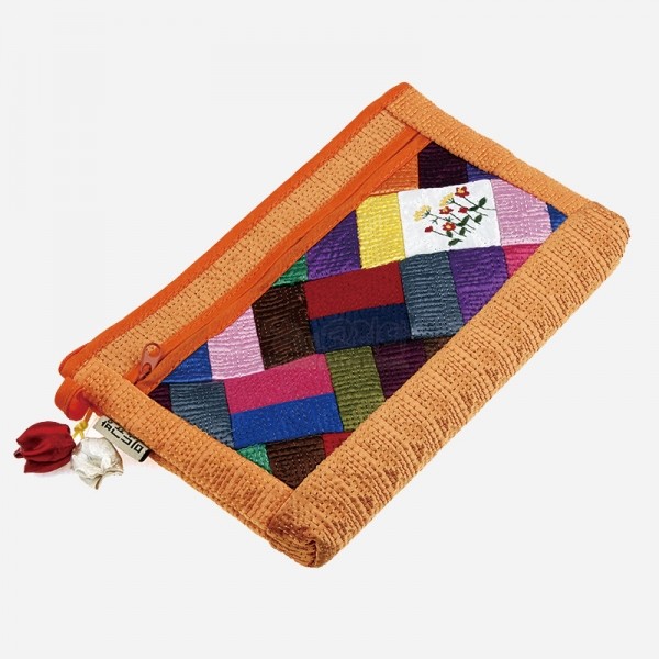 누비 조각보파우치-주황 - 조각보 무늬가 예쁜 누비파우치