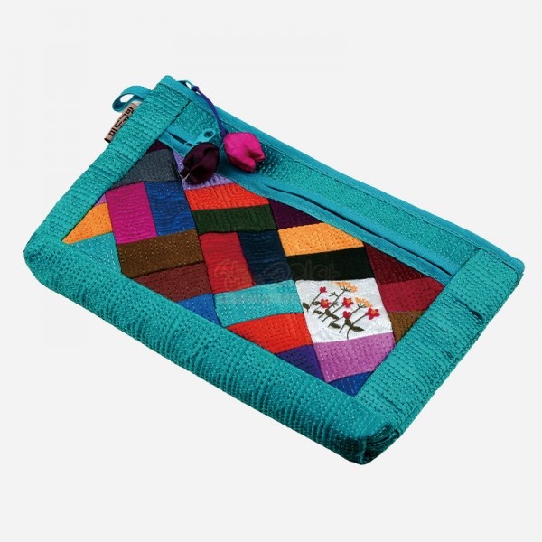 누비 조각보파우치-하늘색 - 조각보 무늬가 예쁜 누비파우치
