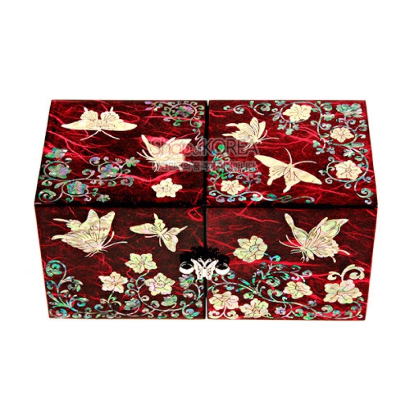 한지와 자개-쌍합 당초나비(적색)