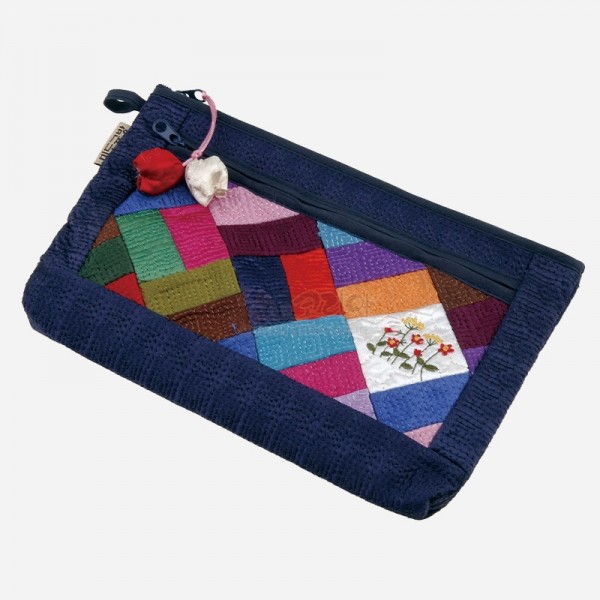누비 조각보파우치-남색 - 조각보 무늬가 예쁜 누비파우치