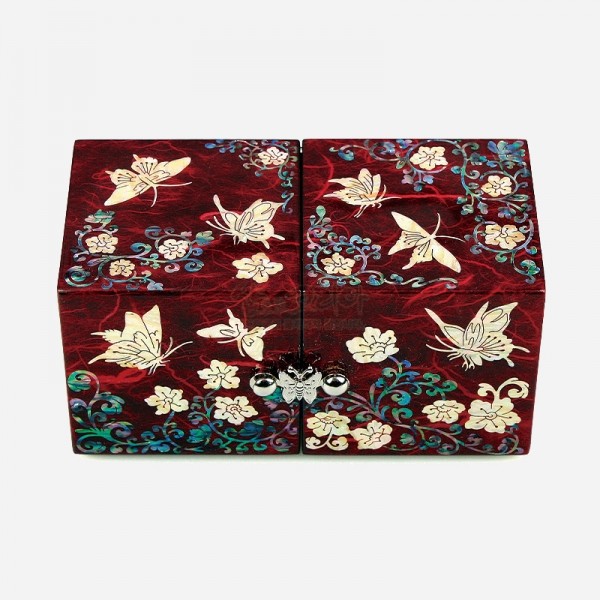 한지 나전칠기 자개쌍합 당초나비(적색) - 한지 위에 천년의 빛 자개를 덮다
