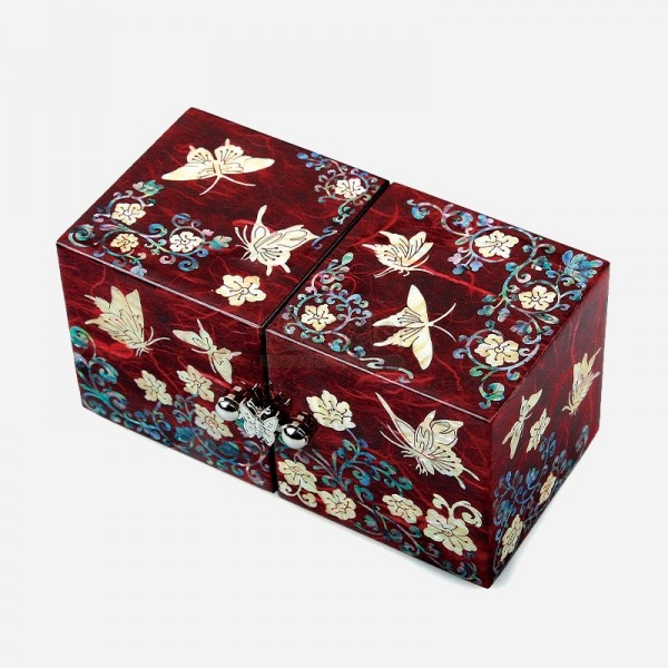 한지 나전칠기 자개쌍합 당초나비(적색) - 한지 위에 천년의 빛 자개를 덮다