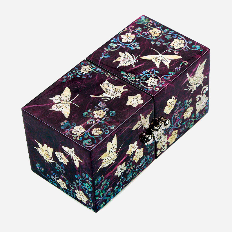 한지 나전칠기 자개쌍합 당초나비(자색)