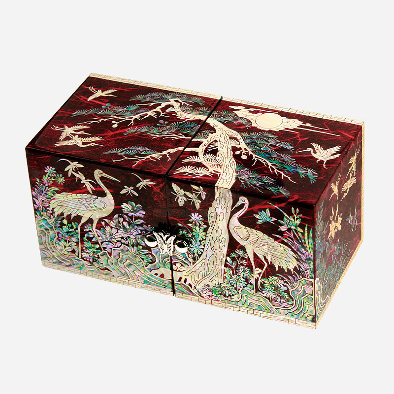 한지 나전칠기 자개쌍합 송학(적색)