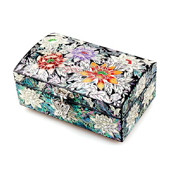 수작(秀作) 직굴림보석함小-채색목단[흑] - 화려한 자개가 돋보이는 보석함