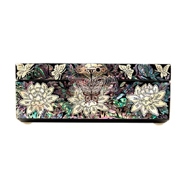 수작(秀作) 직굴림보석함小-채색목단[흑] - 화려한 자개가 돋보이는 보석함