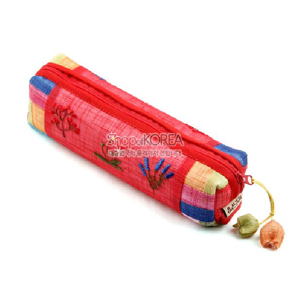 꽃자수 모시 필통-적색 - 꽃무늬가 돋보이는 예쁜 모시 필통