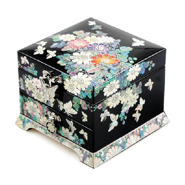 1단서랍보석함-꽃나비(흑) - 1단 서랍이 있는 고급보석함