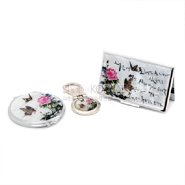 명함집-담화나비3종(거울) - 명함케이스와 거울, 열쇠고리의 3종
