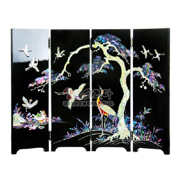 자개병풍 송학 의닮 흑색 - 자개로 만든 송학 병풍