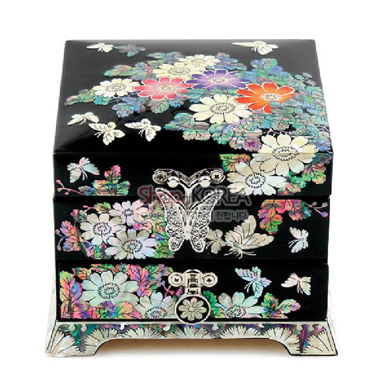 1단서랍보석함-꽃나비(흑)