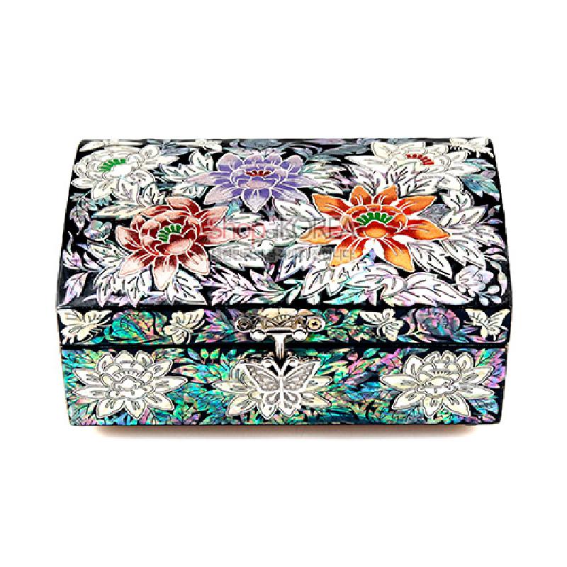 수작(秀作) 직굴림보석함小-채색목단[흑]